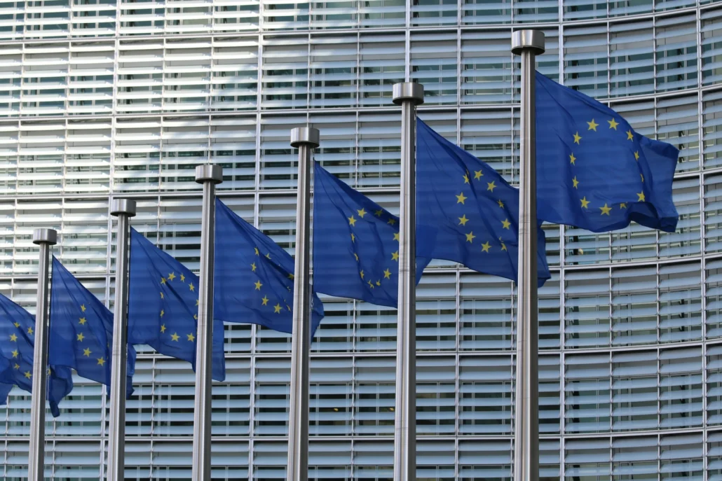 EU flags at the European Commission Berlaymont building — poppers legal status in Europe