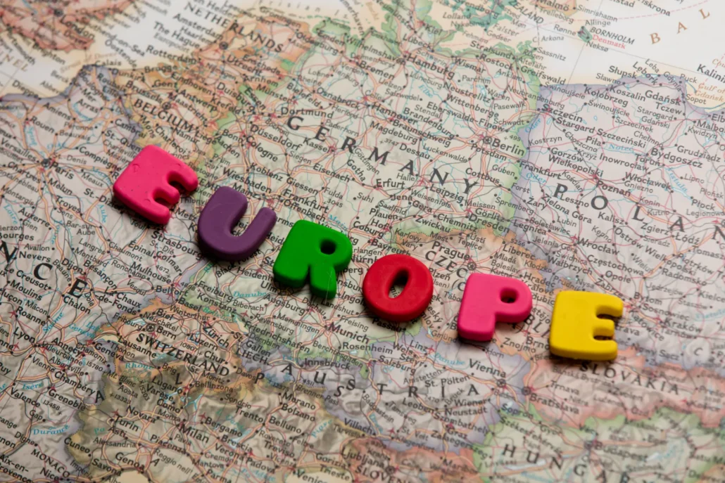 colorful letters forming europe political map