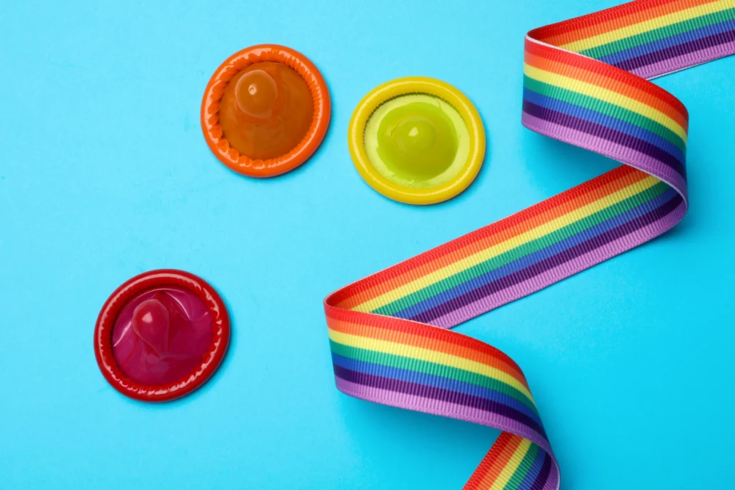colorful condoms arranged with rainbow ribbon on b 2026 03 31 21 09 31 utc